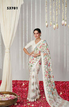Off White Bright Moss Designer Digital Printed Party Wear Saree - Be Verly