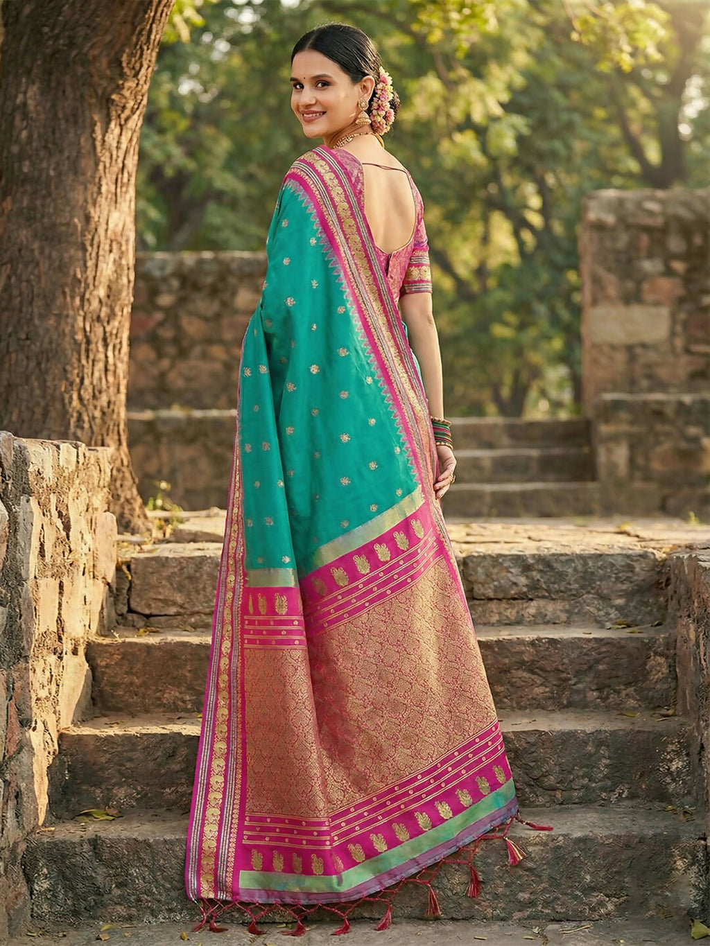 Shree Shyam Fashion Sea Green Soft Silk Saree - Distacart