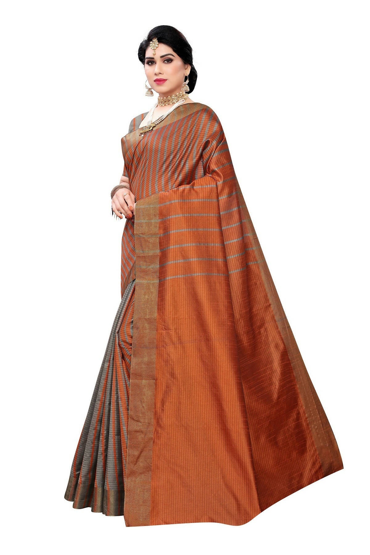 Vamika Brown Cotton Silk Weaving Saree (Paithani Chiku) - Distacart