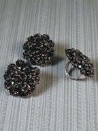 Inhanns Rangmani Crystal Duo – Adjustable Ring + Statement Earrings Set - Black - Distacart