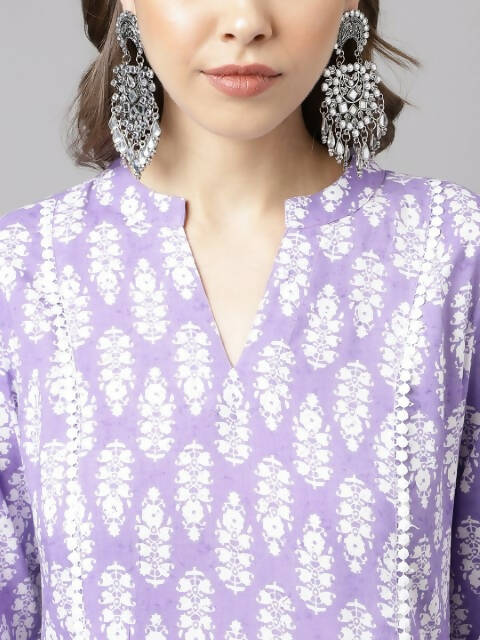 FIORRA Women's Light Purple Cotton A-Line Kurta Set