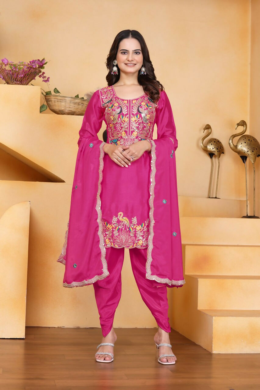 Teeya Creation Pink Color Chinon Silk Party Wear Punjabi Dhoti Suit - Distacart