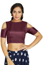 Aastha Fashion Women's Wine Art Silk Cold Shoulder Sleeve Readymade Blouse