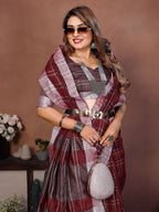 Aastha Fashion Red Linen Weaving Saree - Distacart