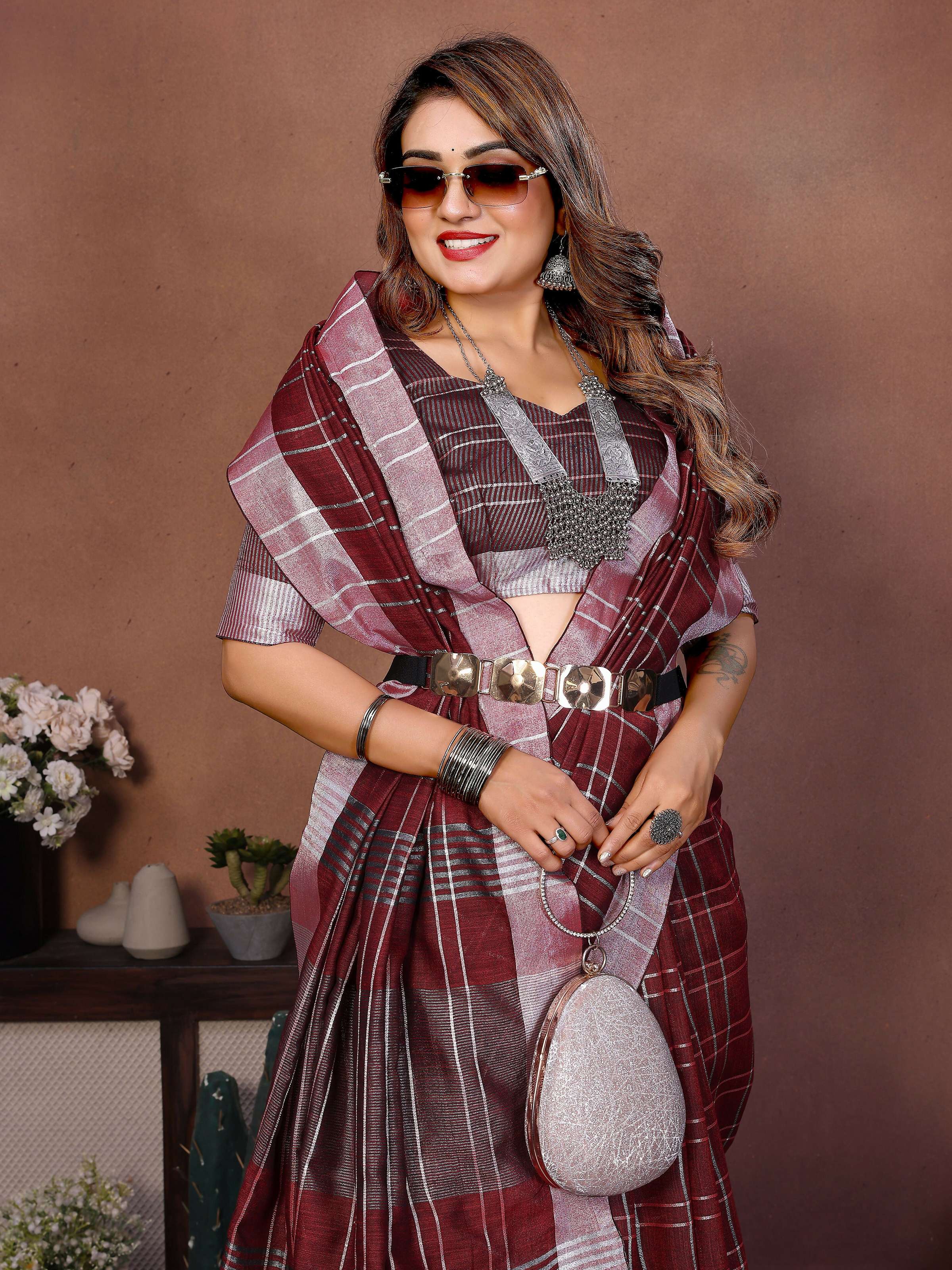 Aastha Fashion Red Linen Weaving Saree - Distacart