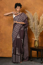 Very Much Indian Handblock Printed Cotton Saree With Natural Dyes - Brown - Distacart