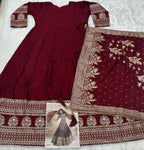 Anaita Maroon Vichitra Silk Anarkali Suit with Embroidery Sequins - Distacart