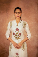 Joban Fashion Off White Red Floral Hand Block Printed Cotton Kurta Pant Set - Distacart