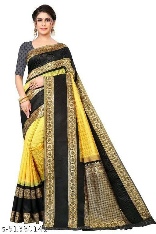 DEIANA'S Beautiful Designer Golden zari Soft Lichi Silk Saree - Yellow