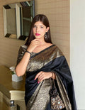 DEIANA'S Beautiful Designer Golden zari Soft Lichi Silk Saree - Black