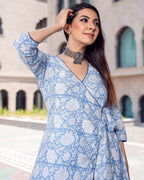 Aayaa Pure Muslin printed Kurti & Pant - Sky blue