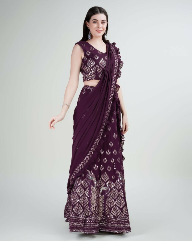 Purple Georgette Sequence Embroidered Lehenga Choli with Dupatta - Tanya