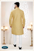 Joban Fashion Men's Yellow Straight Silk Thread Embroidery All Over Kurta Set