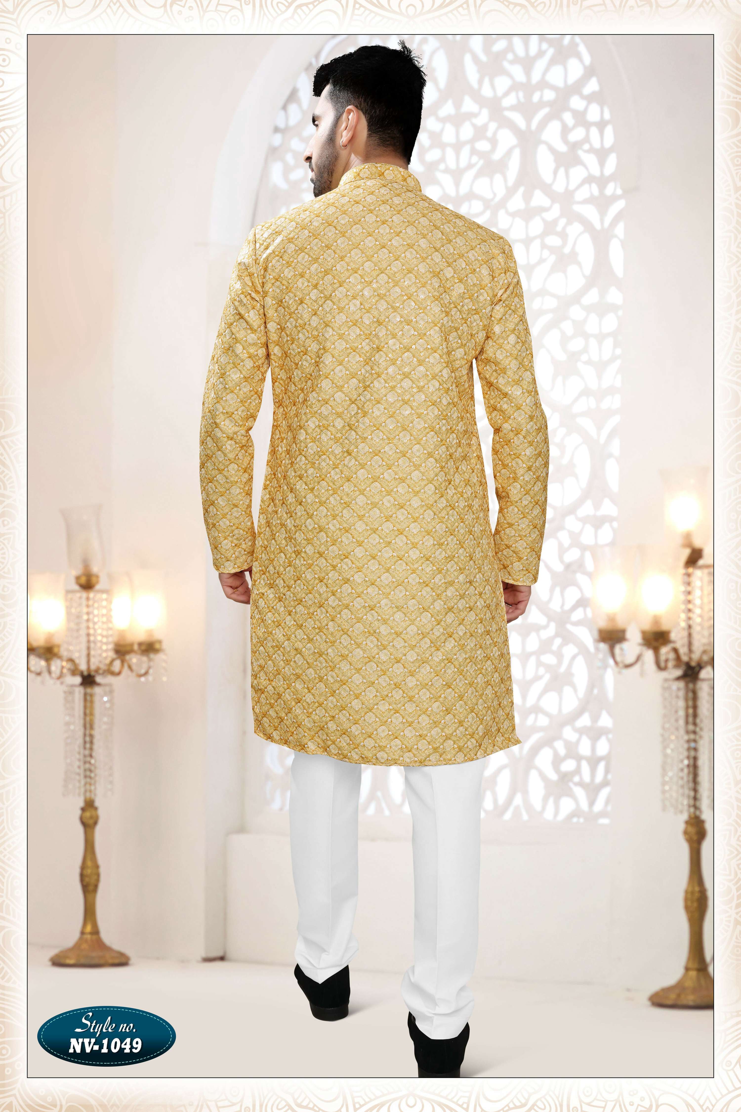 Joban Fashion Men's Yellow Straight Silk Thread Embroidery All Over Kurta Set