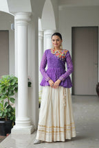 Teeya Creation Purple And White Colour Cotton Printed Navratri Lehenga Choli