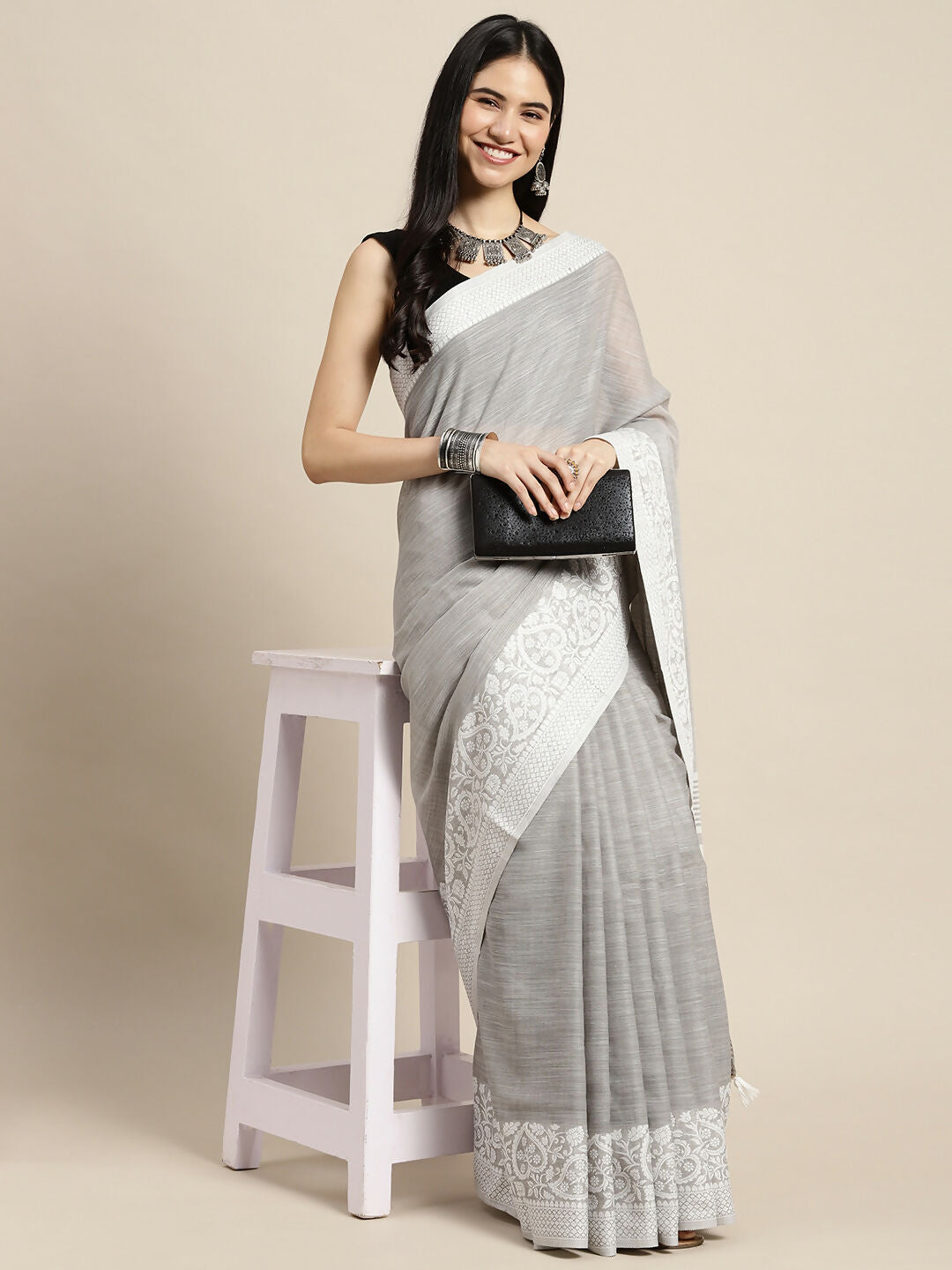 Shree Shyam Fashion Linen Grey Saree - Distacart