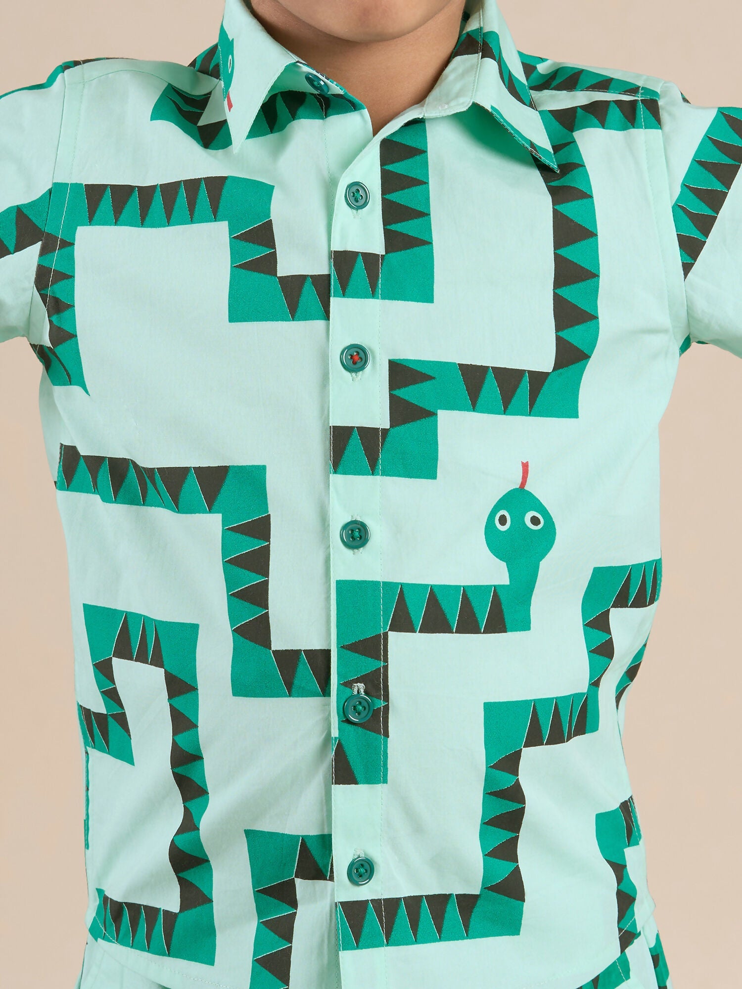 Snakes and Ladders Boys Green Table Print Shirt from Siblings Collection