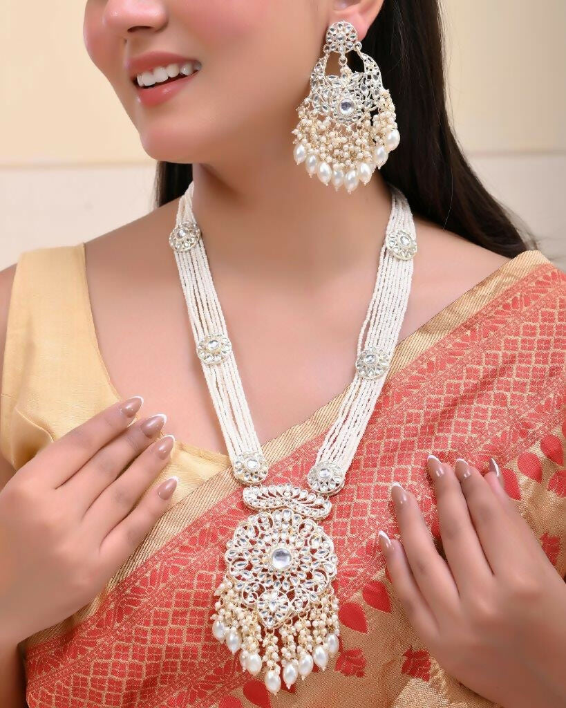 VOJ Gold-Polished Wedding Pearl Jewellery Set