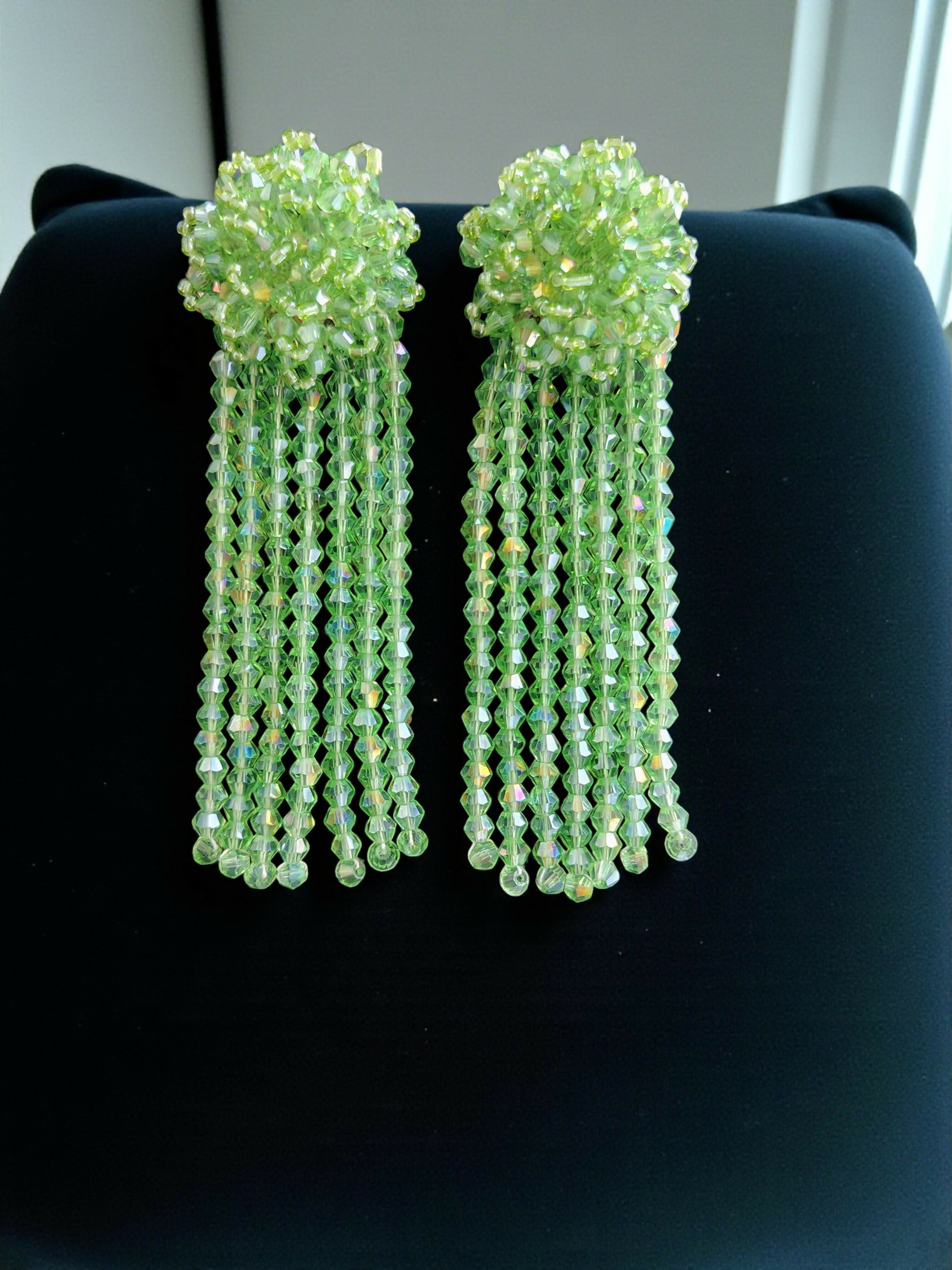 Inhanns Handmade Crystal Waterfall Earrings - Long - Pista Green Long Latkan - Distacart