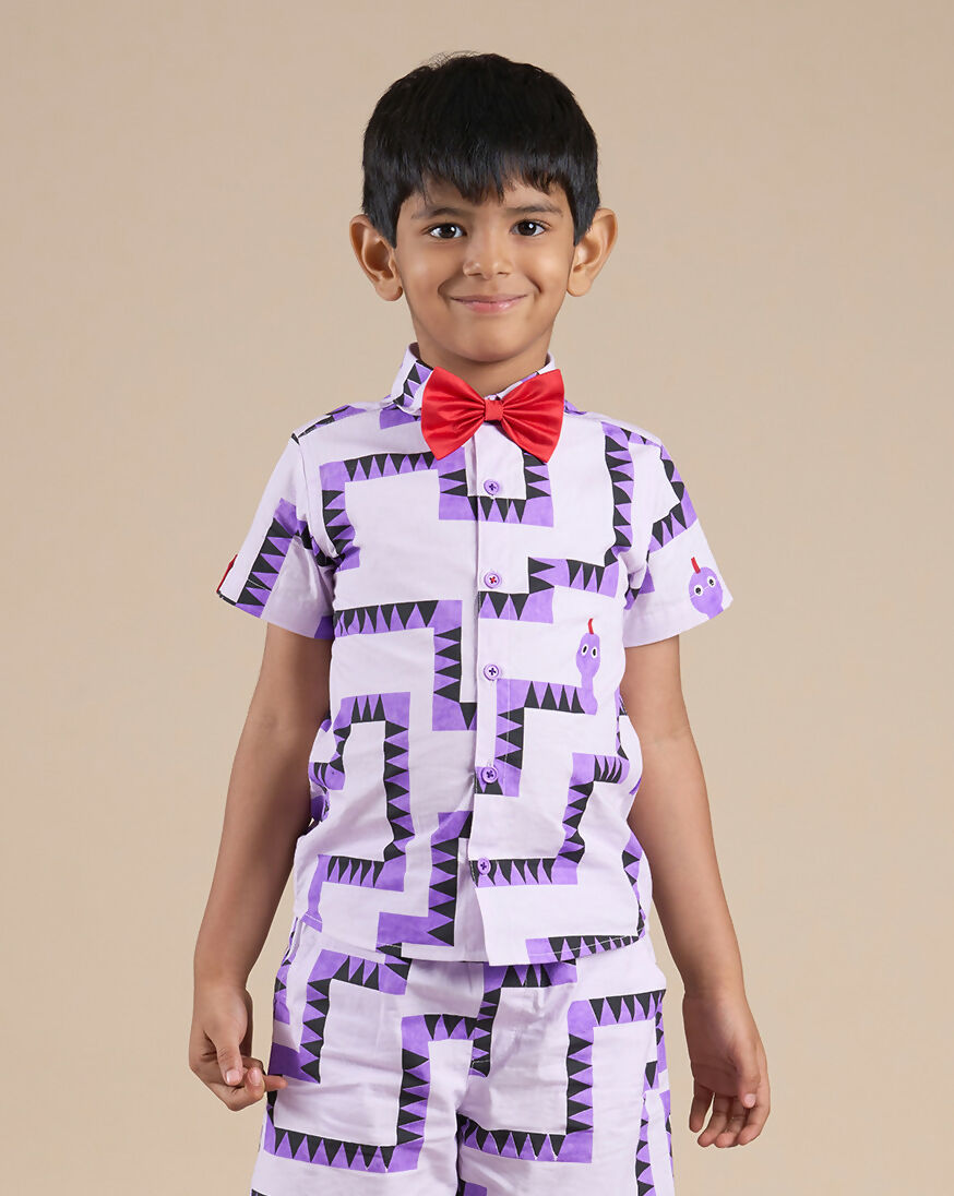 Snakes and Ladders Boys Purple Table Print Shirt from Siblings Collection