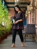 Juniper Women's Black Ethnic Motif Printed Georgette A Lined Tunic