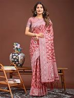 Shree Shyam Fashion Pankhuri Peach Linen Cotton Saree