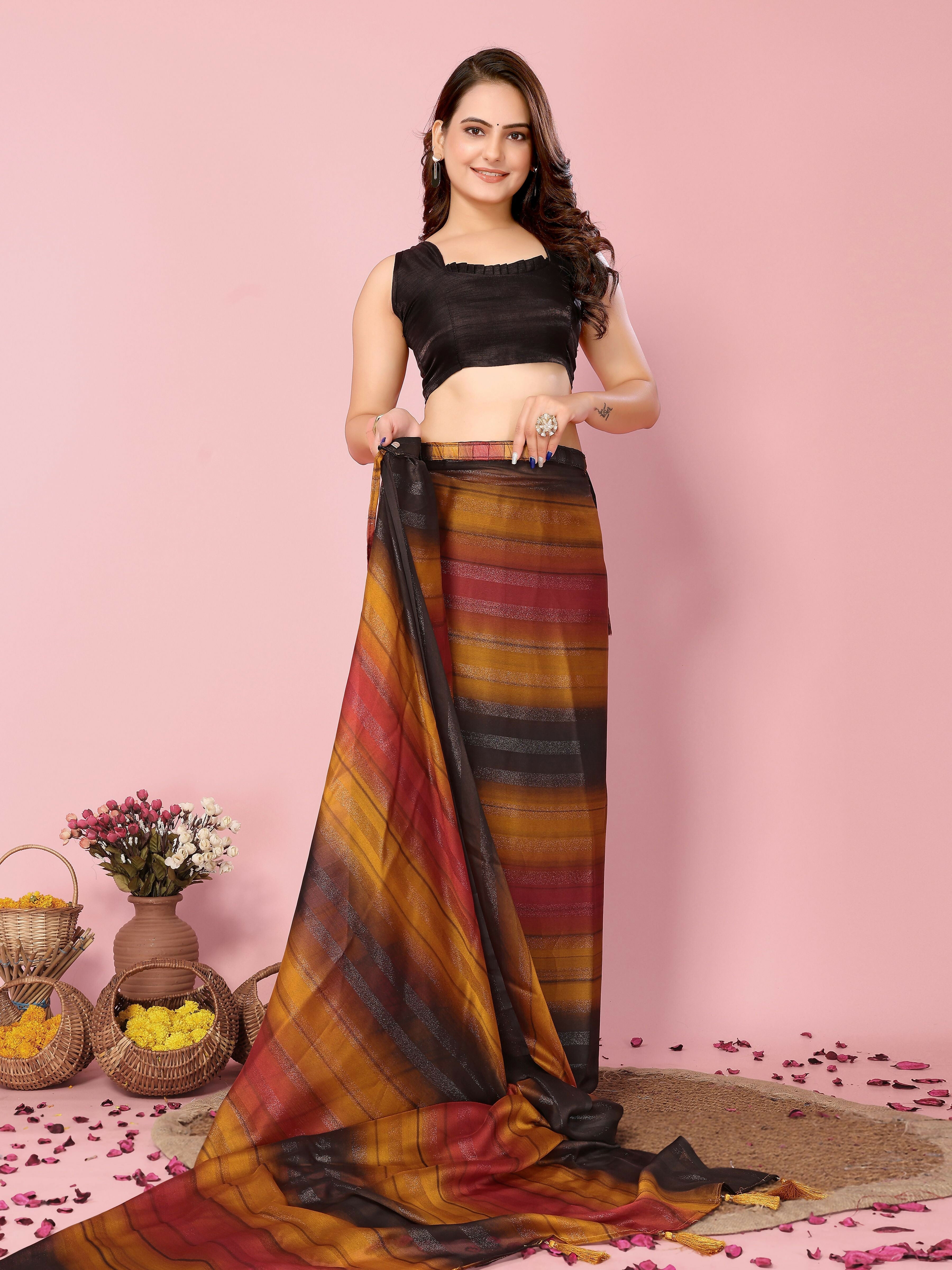 Attractive These Party Wear Ready To Wear Saree - Orange