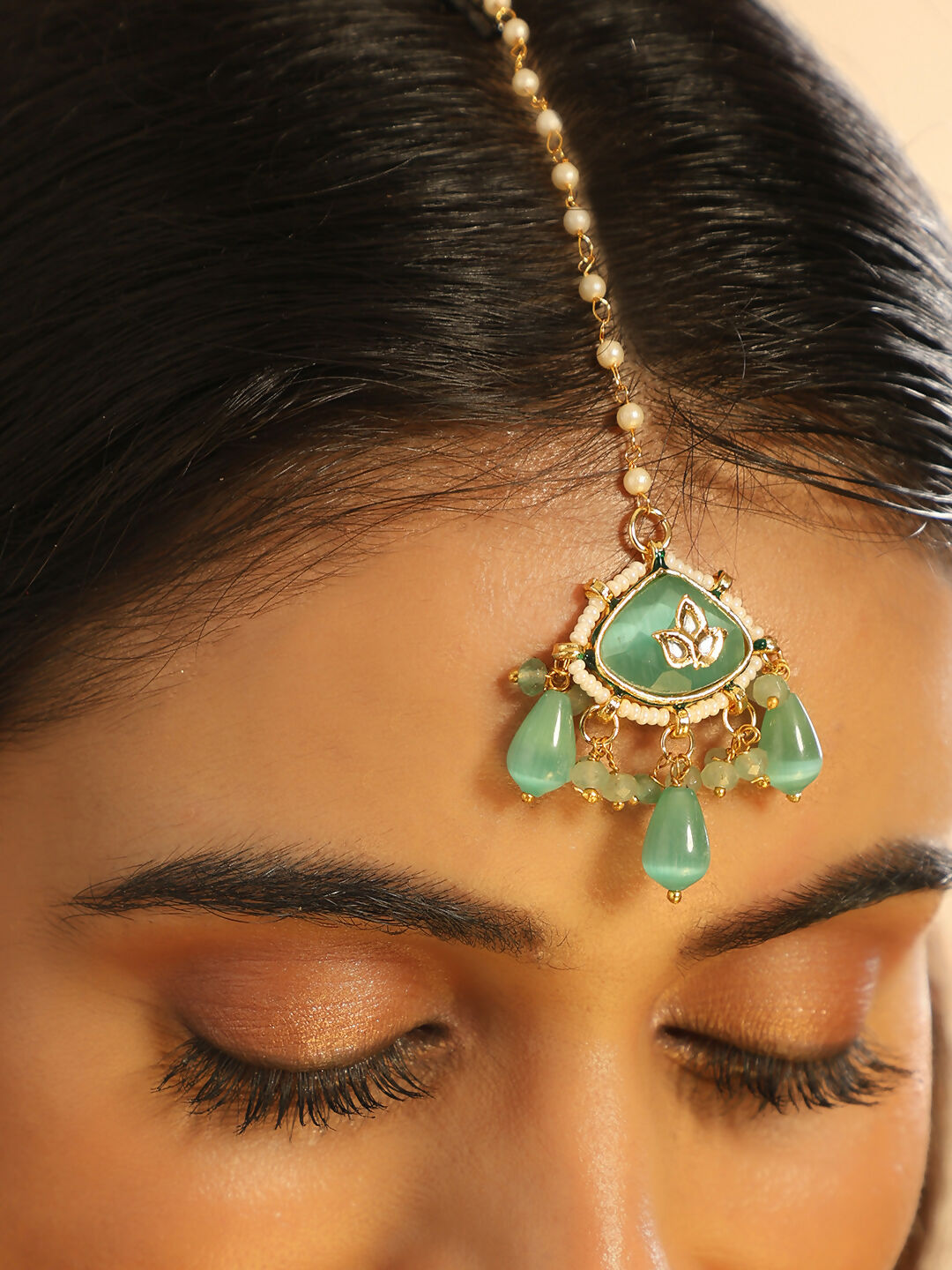 Nuyug 22K Gold Plated Lush Green Maang Tikka & Earrings Set - Distacart