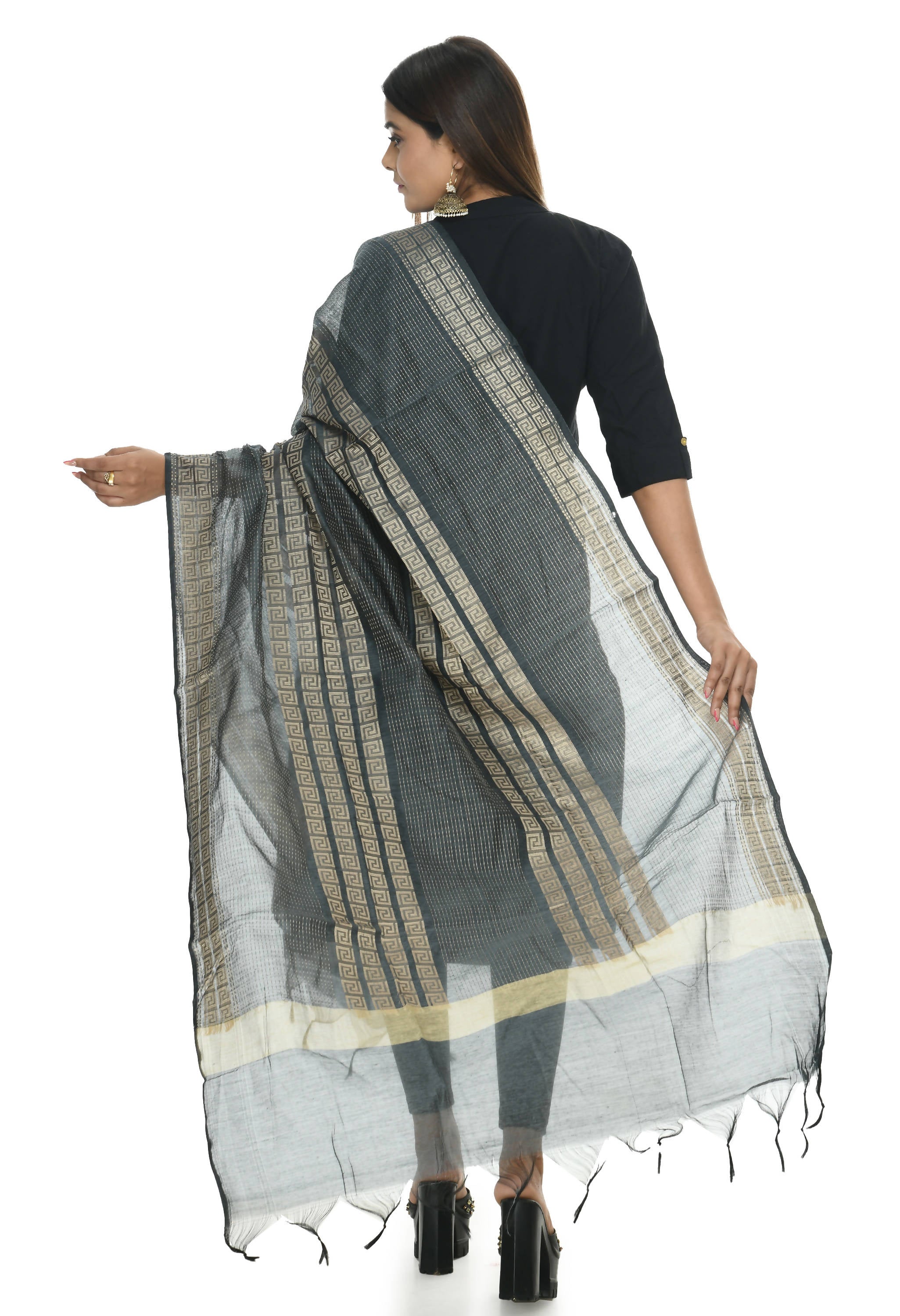 Mominos Fashion Moeza Handloom Cotton Grey Dupatta For Women - Distacart