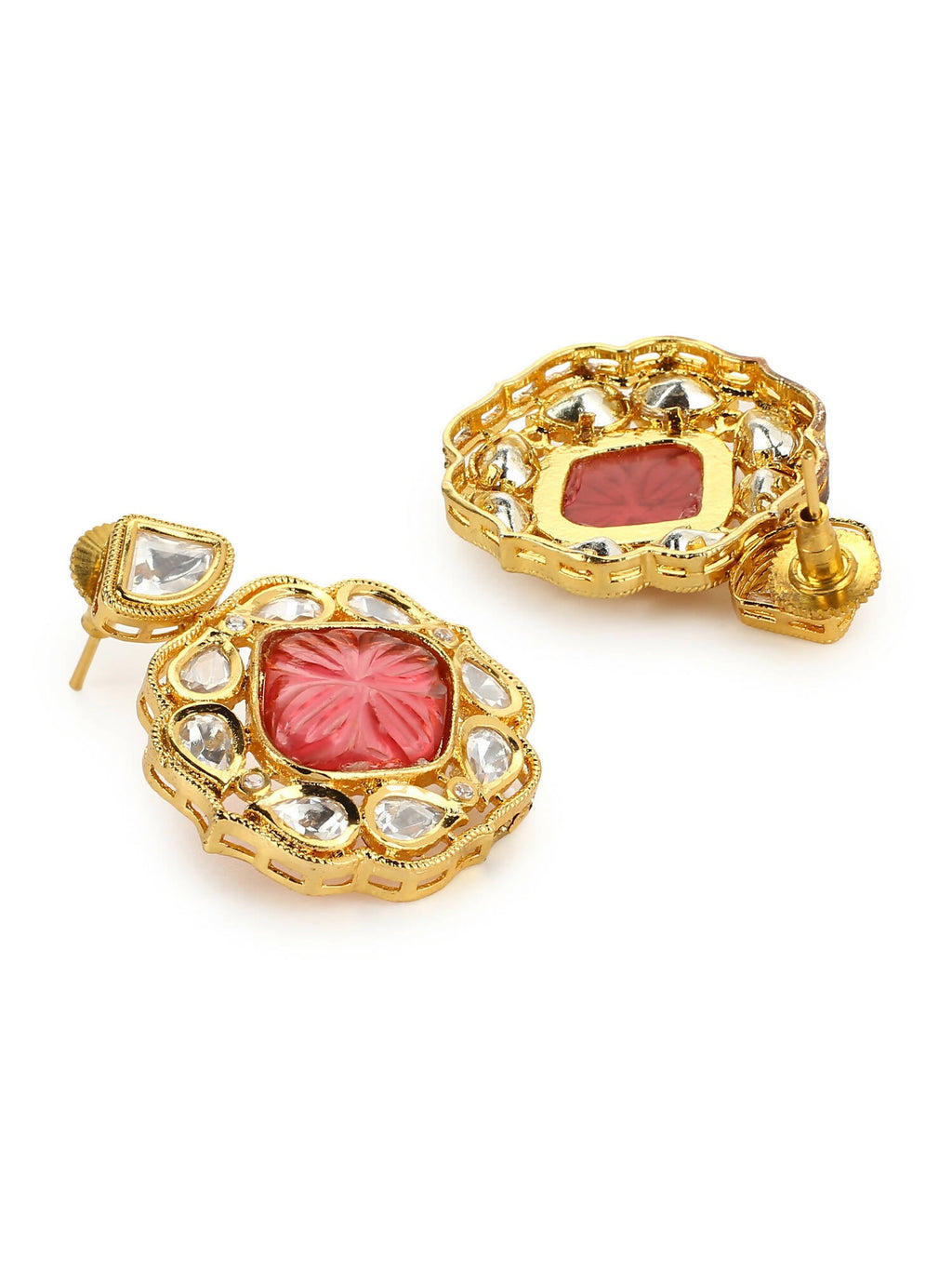Pink Gold-Plated Contemporary Drop Earrings - Ruby Raang - Distacart