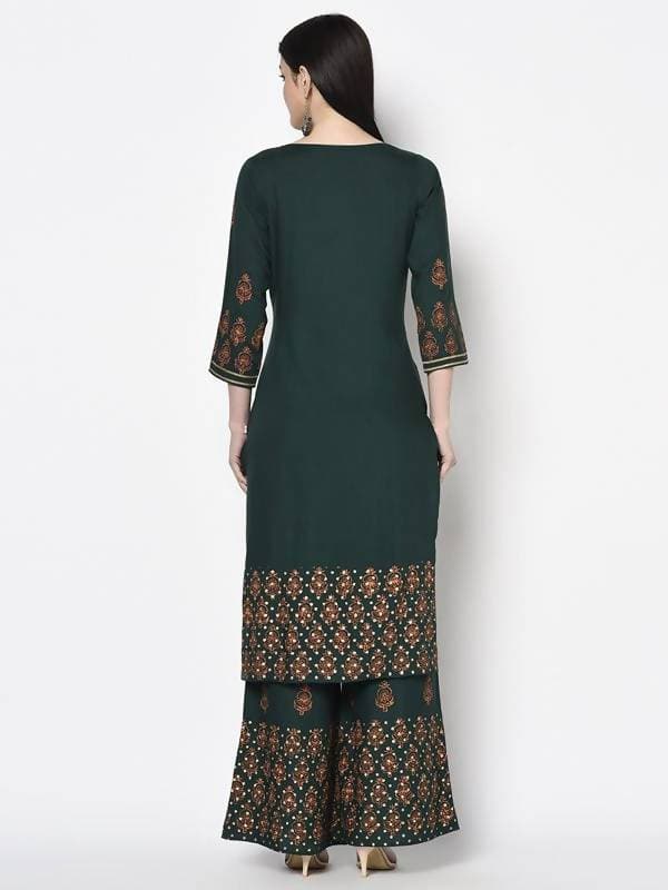 Aniyah Rayon Bottle Green Block Print Straight Kurta (AN-218K)