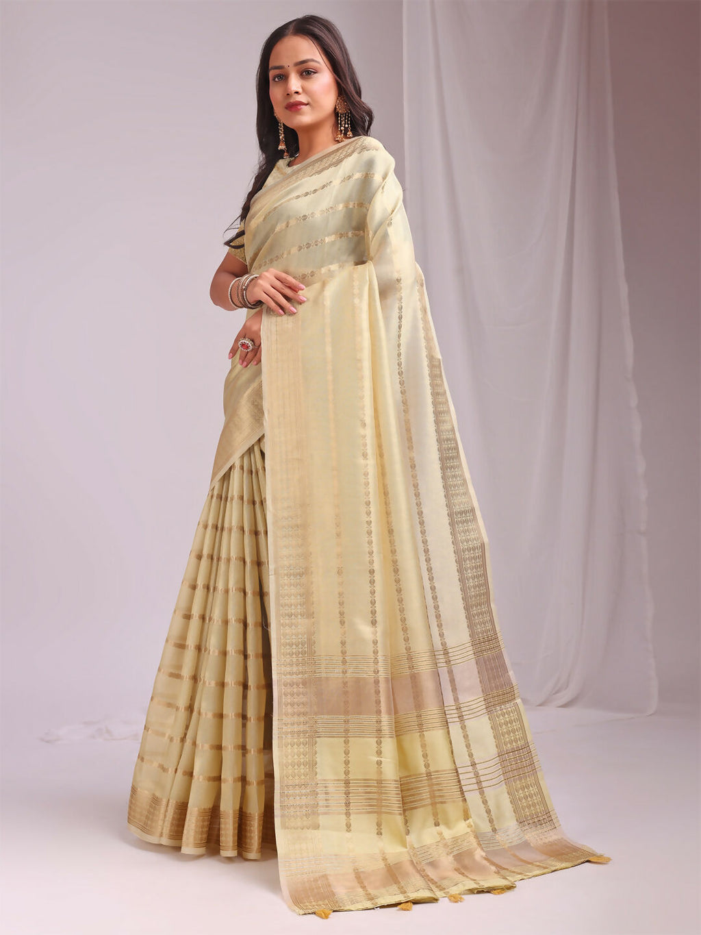 Shree Shyam Fashion Organza Gold Saree - Distacart