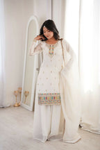 Teeya Creation White Color Soft Crunchy Silk Party Wear Designer Sharara set - Distacart