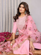 Joban Fashion Women Light Pink Roman Embroidery Stitched Kurta Set - Distacart