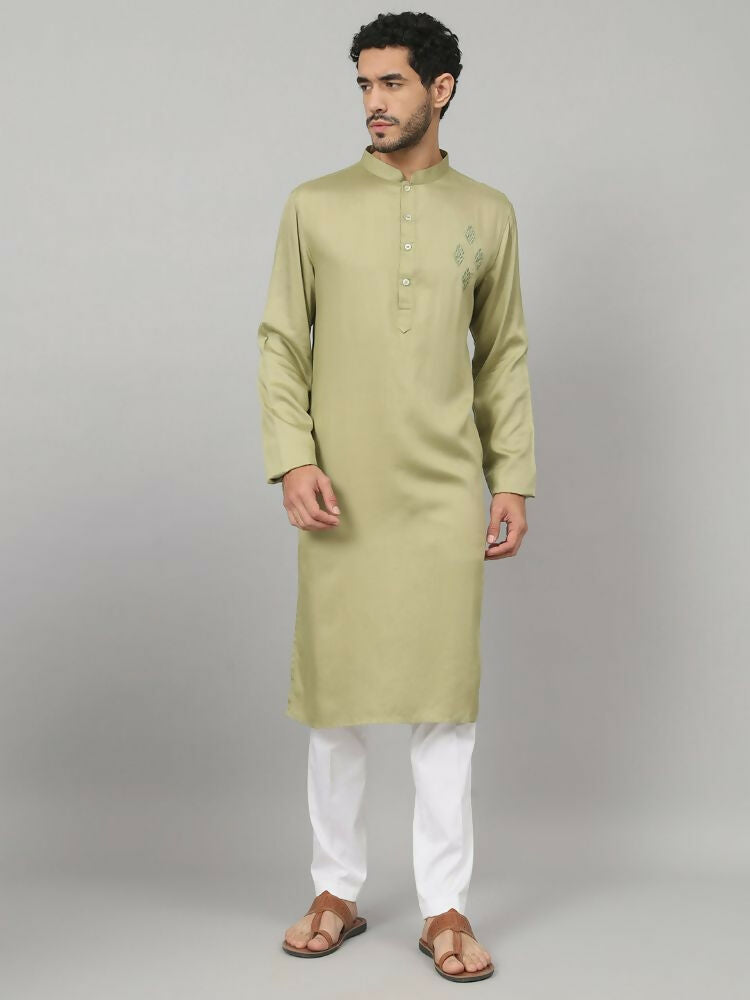 Motif Embroidered Cotton Kurta by Hilo Design