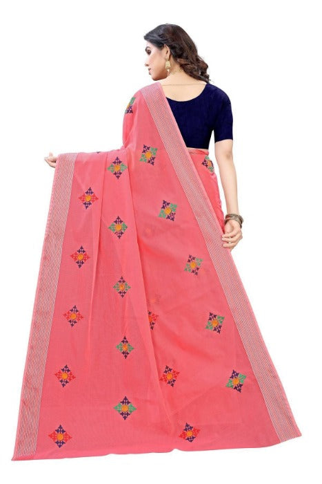 Vamika Chanderi Cotton Embroidery Red Sarees