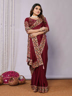 Maroon Silk Georgette Resham And Zari Embroidery Saree - Norita Saumya