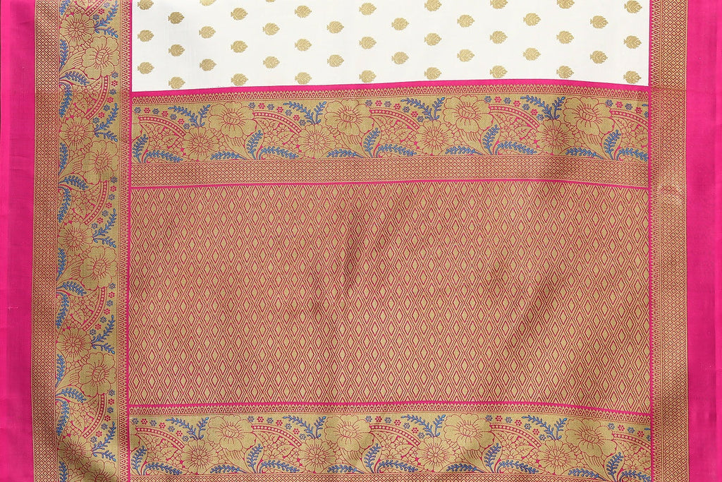 Vamika white & pink Printed Art Silk Saree