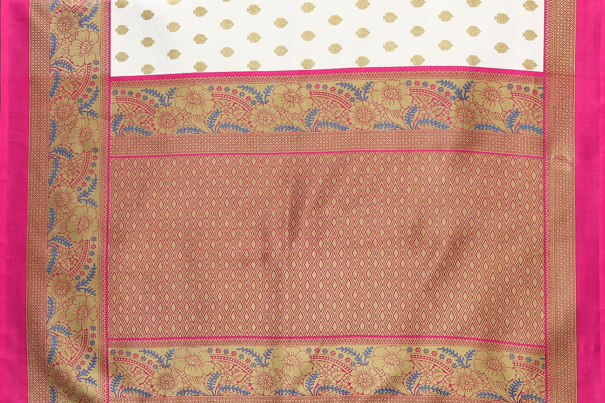 Vamika white & pink Printed Art Silk Saree