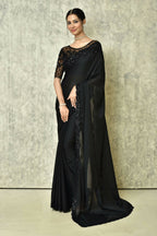 Black Silk Plain Saree with Blouse Piece - Purvi