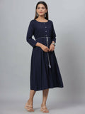 Juniper Women's Navy Rayon Slub Solid Dress - Distacart