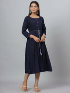 Juniper Women's Navy Rayon Slub Solid Dress - Distacart