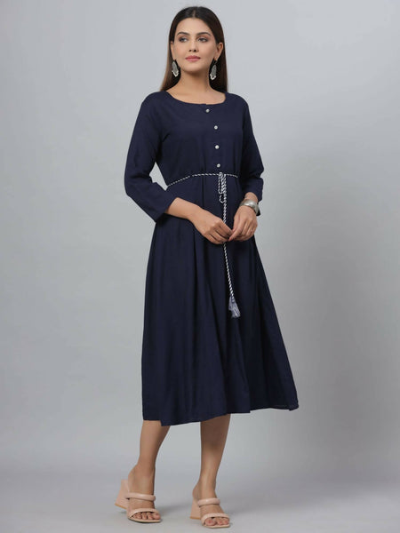 Juniper Women's Navy Rayon Slub Solid Dress