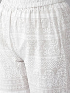 Yufta Pink and White Block Print A-line kurta with Palazzo & Dupatta Set
