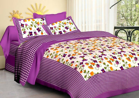 Vamika Printed Cotton Purple Bedsheet With Pillow Covers (LEOC_CHKM_PR)