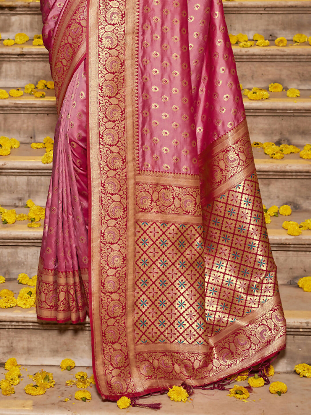 Shree Shyam Fashion Banarasi Silk Light Pink Saree - Distacart