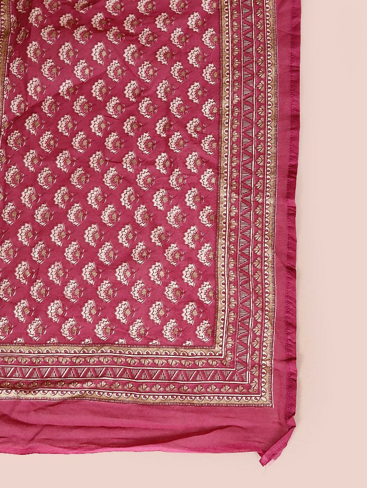 Miravan Women Plus Size Pink Straight Floral Printed Kurta & Palazzo With Dupatta - Distacart