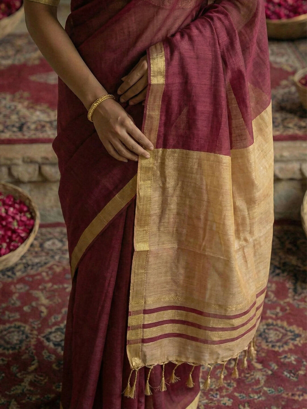 Shree Shyam Fashion Wine Cotton Saree - Distacart