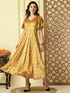 Myshka Women's Multi Printed Velvet Party Dress - Distacart