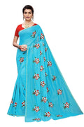 Vamika Sky Blue Chanderi Cotton Embroidery Floral Saree